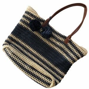Merona Stripe tote with pompoms Navy Natural